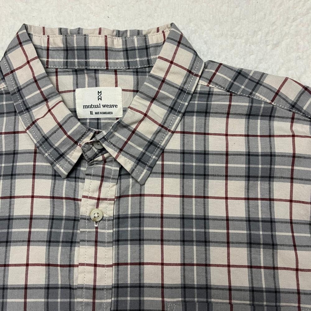 Mutual Weave Shirt Mens XL Ivory Ivory Check Button Down FA23MW1032BB Plaid Long